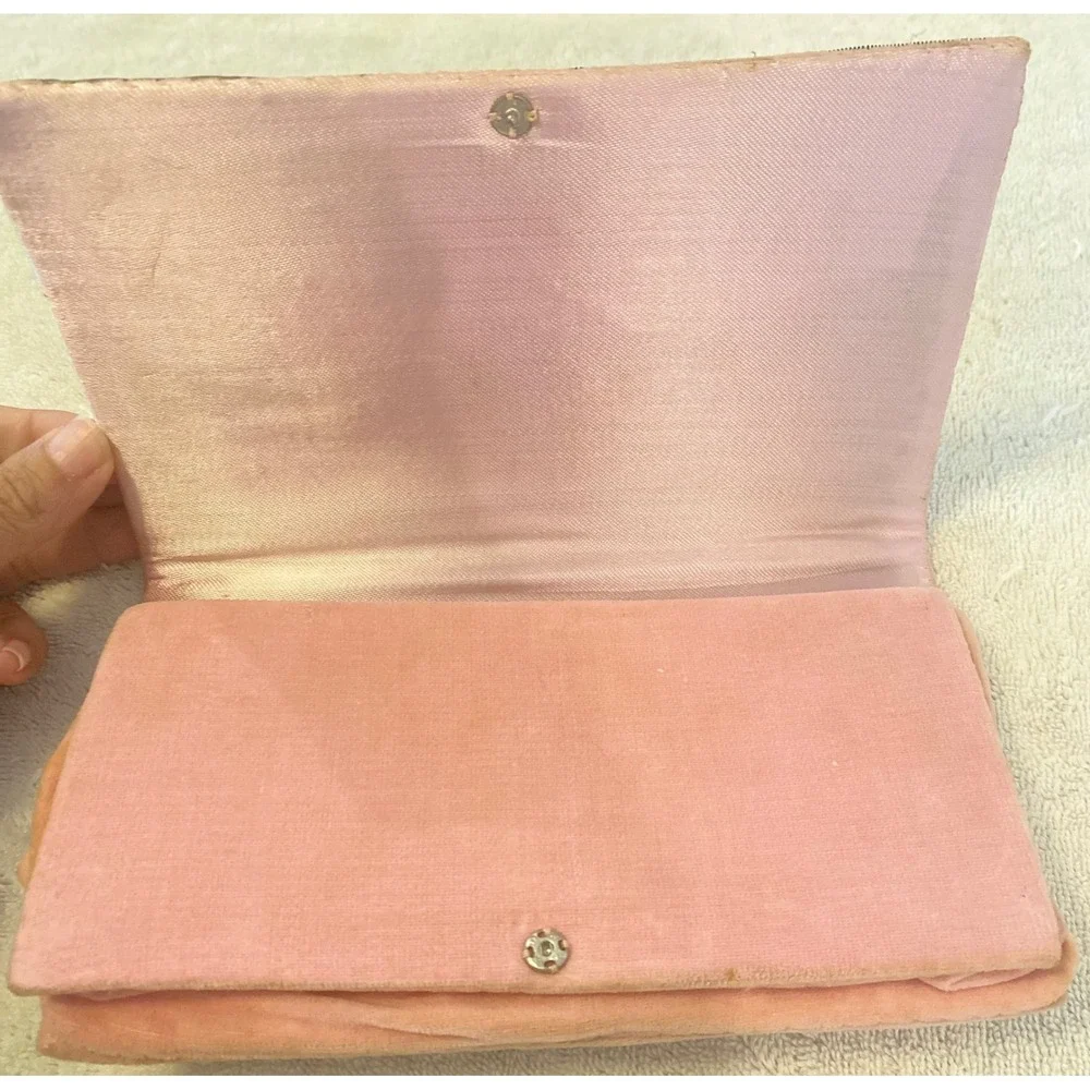 Vintage Pink Velvet Zardozi Gold Embroidered Clutch Bag India Evening Purse